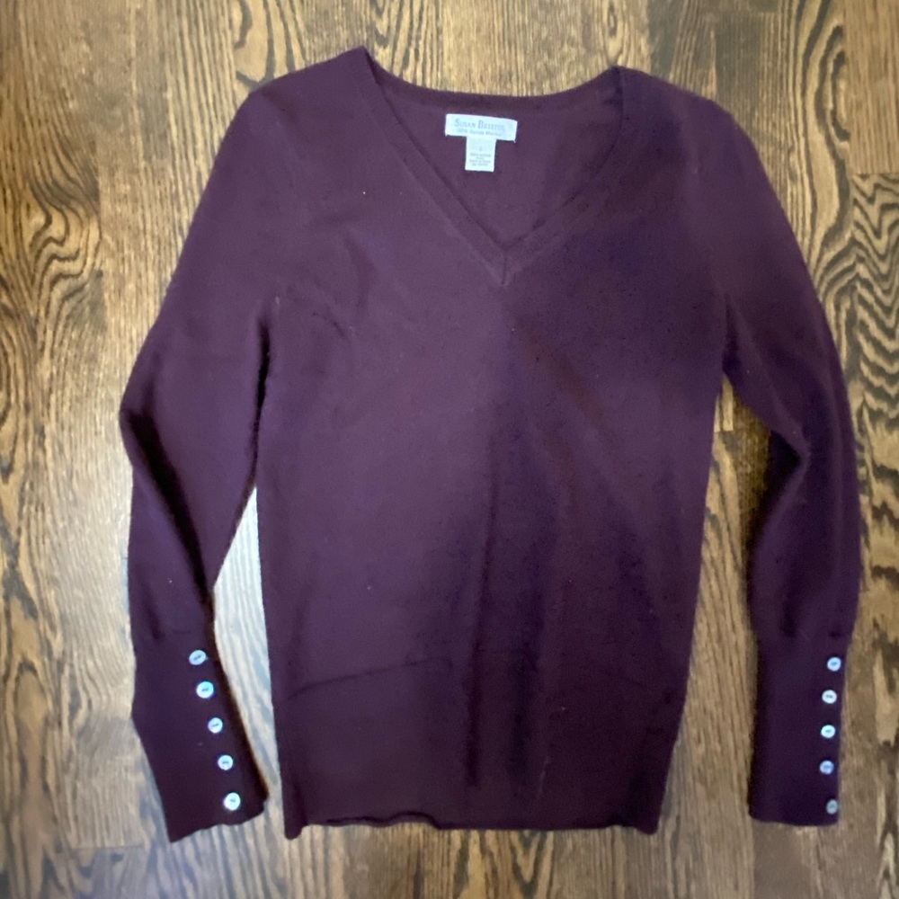 Purple V neck wool sweater